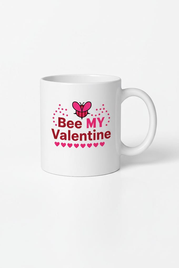 Bee MY Valentine Mok - Liefdevol Valentijnscadeau met Schattige Bij en Hartjes