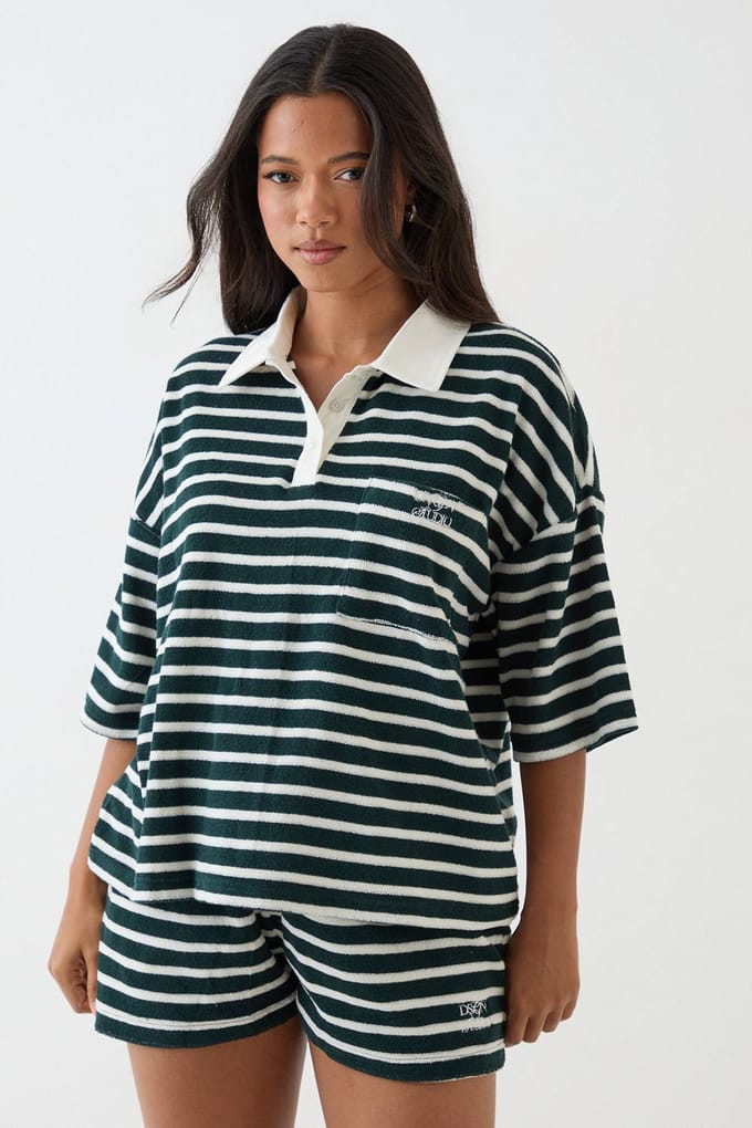 Dames Dsgn Studio Gestreepte Badstof Short | Forest | Maat: XL