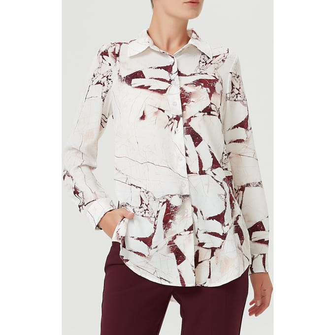 Recht shirt met marmeren effectprint