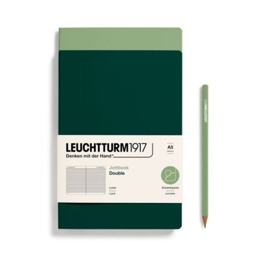 Leuchtturm1917 jottbook set van 2, flexcover, medium a5, gelinieerd, salie / bos groen