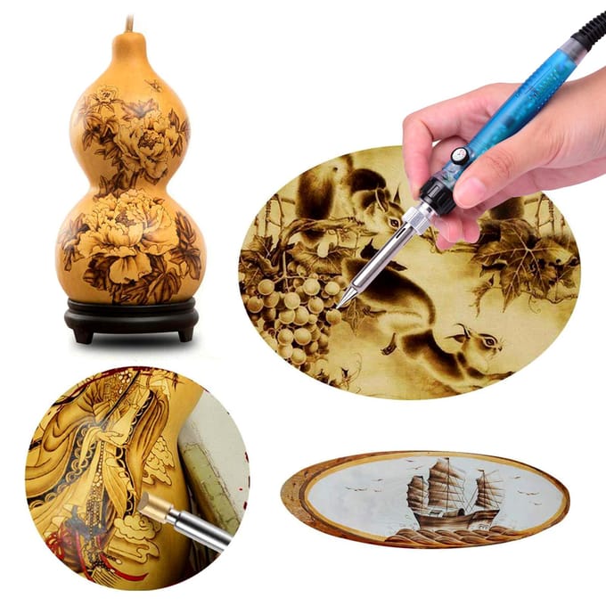 Houtverbrandingsgereedschapsset 55PCS Professionele Pyrography Pen Soldeerbout Set Verstelbare temperatuur EU Plug veelkleurig