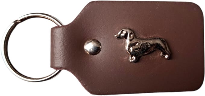 Leren Sleutelhanger - Tassenhanger - Teckel - Hond - Bruin