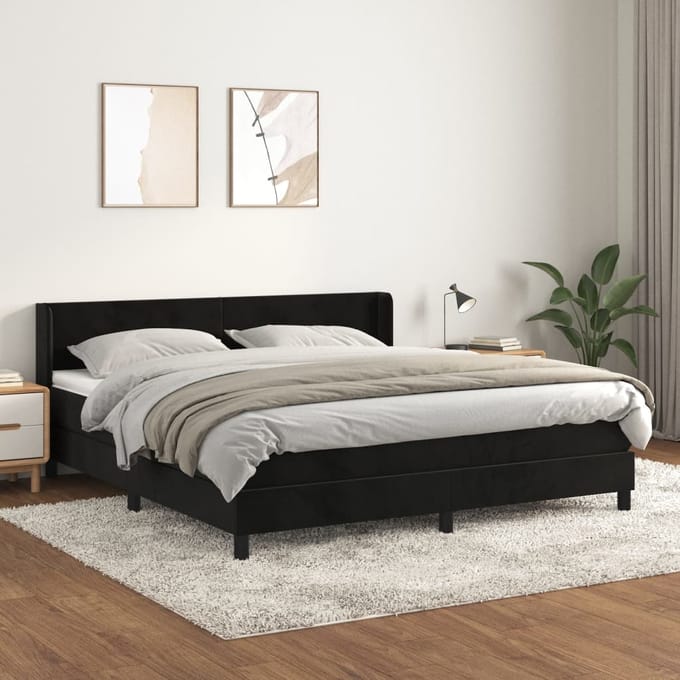 vidaXL - Boxspring - met - matras - fluweel - zwart - 180x200 - cm