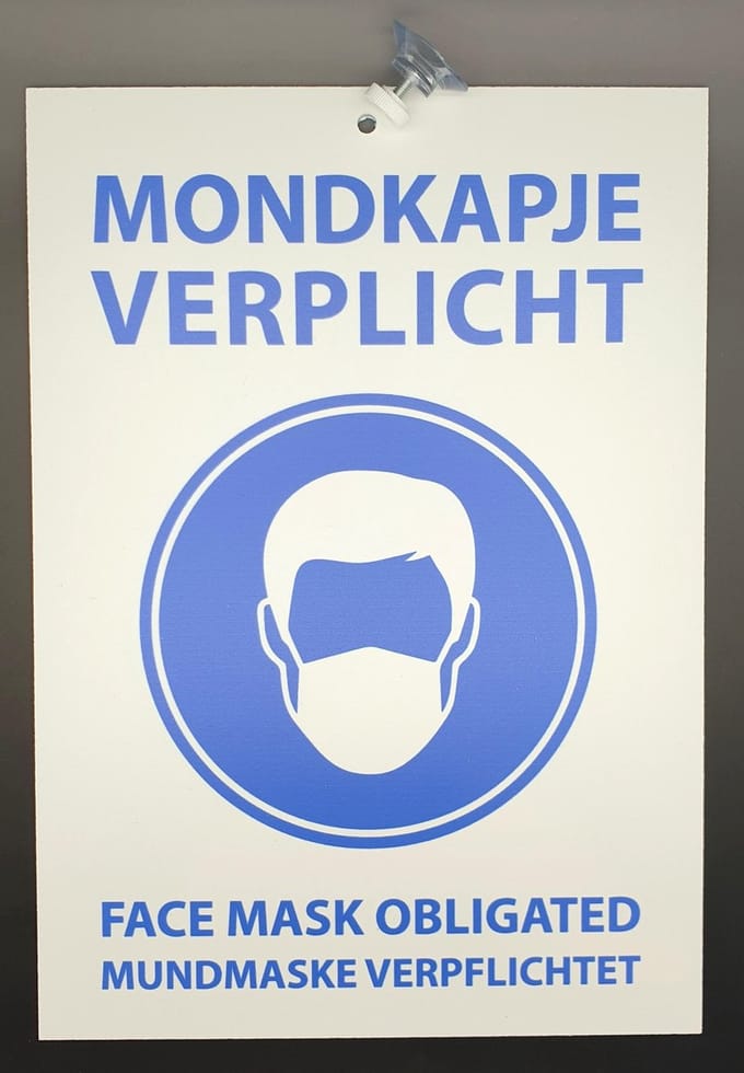 Bordje mondkapje verplicht zuignap 30x21cm