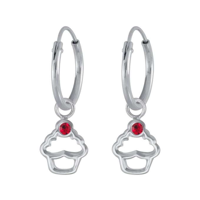 Joy|S - Zilveren cupcake bedel oorbellen - rood kristal - oorringen