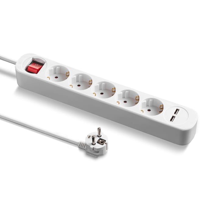 TROTEC Stekkerdoos PVH5 - 5-voudige stekkerdoos met 2 USB-aansluitingen