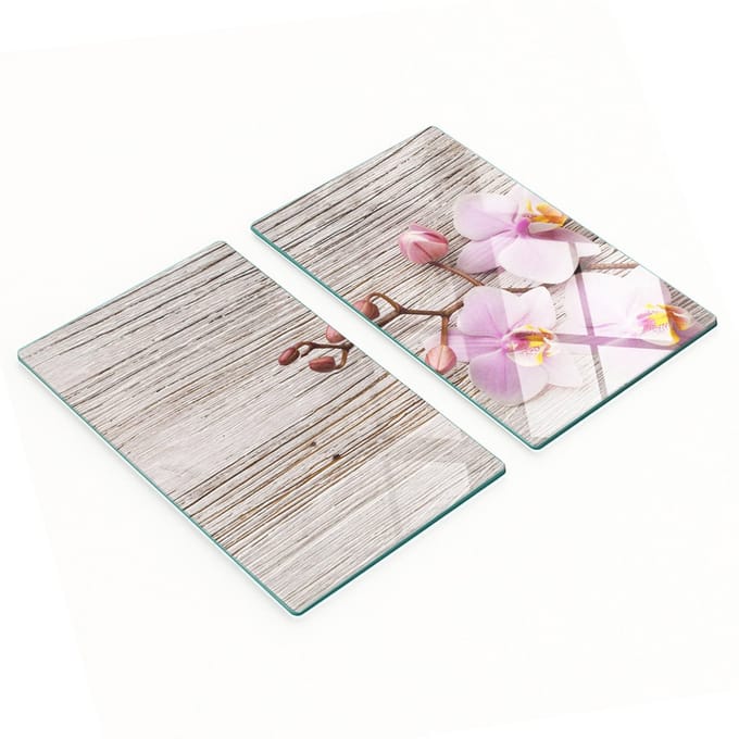 Glazen planken met decoratieve orchideeënprint op hout, 2x30x52 cm