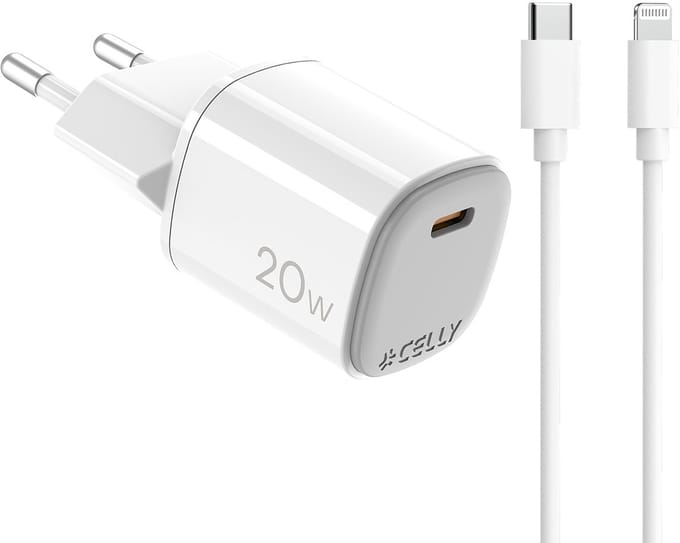 Celly Thuislader + USB-C naar Lightning Kabel – MFI- 20 Watt - GaN technologie - Snel opladen