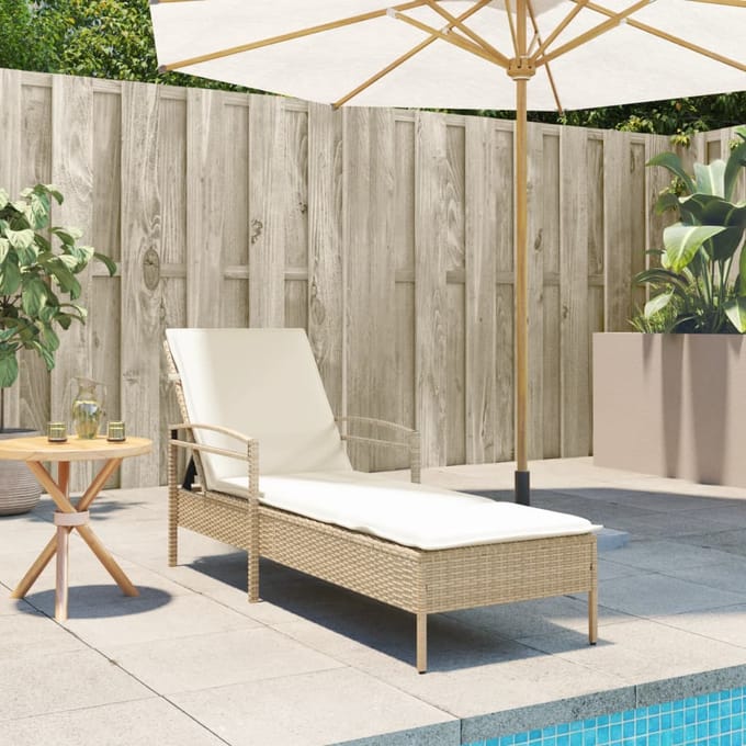 vidaXL - Ligbed - met - kussen - 63x200x81 - cm - poly - rattan - beige