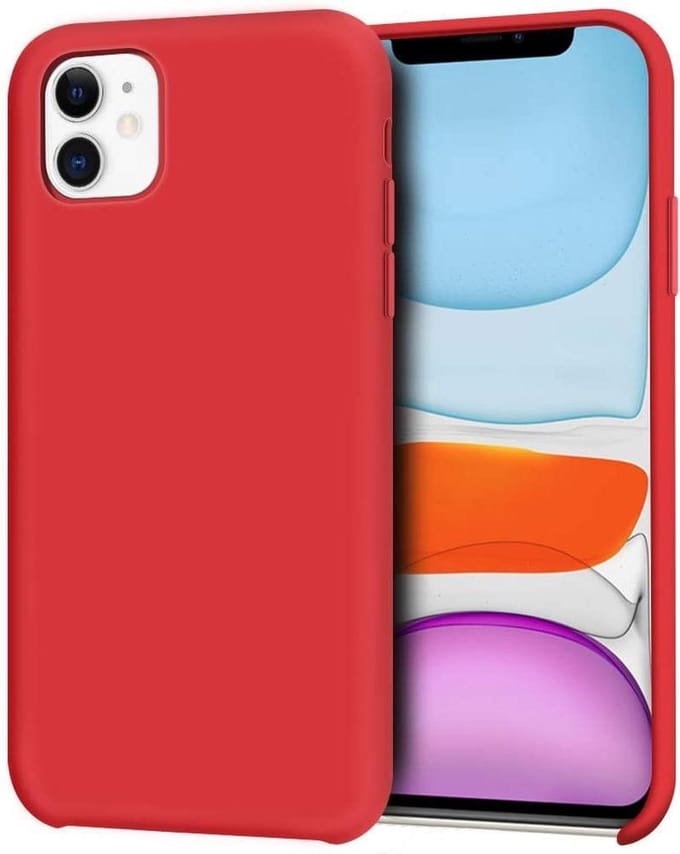 Siliconen Backcover Hoesje + Tempered Glas Screenprotector Geschikt voor: Apple iPhone 11 -Rood