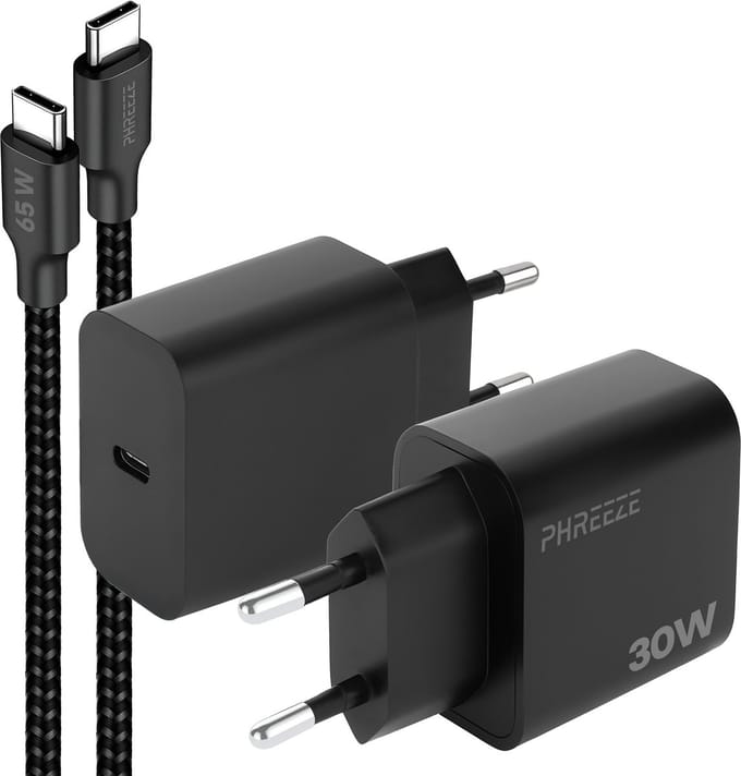 Phreeze usb C adapter 30w - Usb c naar usb c kabel 1 meter - Snellader voor telefoon en tablet