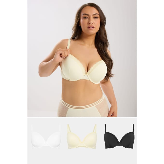 Yours 3 Pack Zwarte En Gele Gevormde Tshirtbh's Met Beugel Size 85F