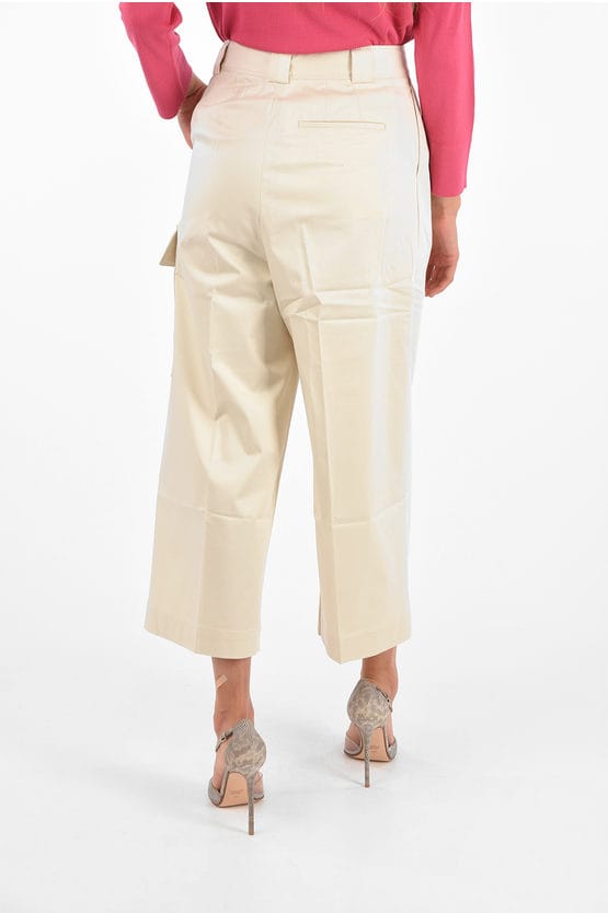 Dubbelgeplooide utility-broek met wijde pijpen in beige