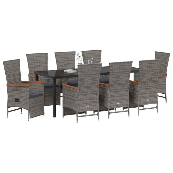 vidaXL - Tuin - Eettafel - Set - 9 - st - Grijs - poly - rattan