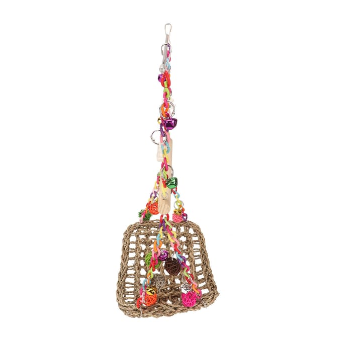 Vogel Zeegras Schommel Speelgoed Kleurrijke Rotan Ballen Dubbellaags Papegaai Klimhangmat Schommel met Hout beige