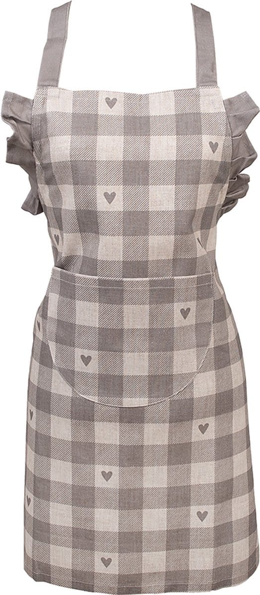 Clayre & Eef Kind Keukenschort 48x56 cm Grijs Beige Katoen Hartjes