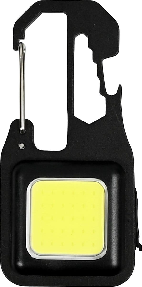 Hofftech Compacte sleutelhanger zaklamp - 380 lumen - oplaadbaar - met karabijnhaak - zwart