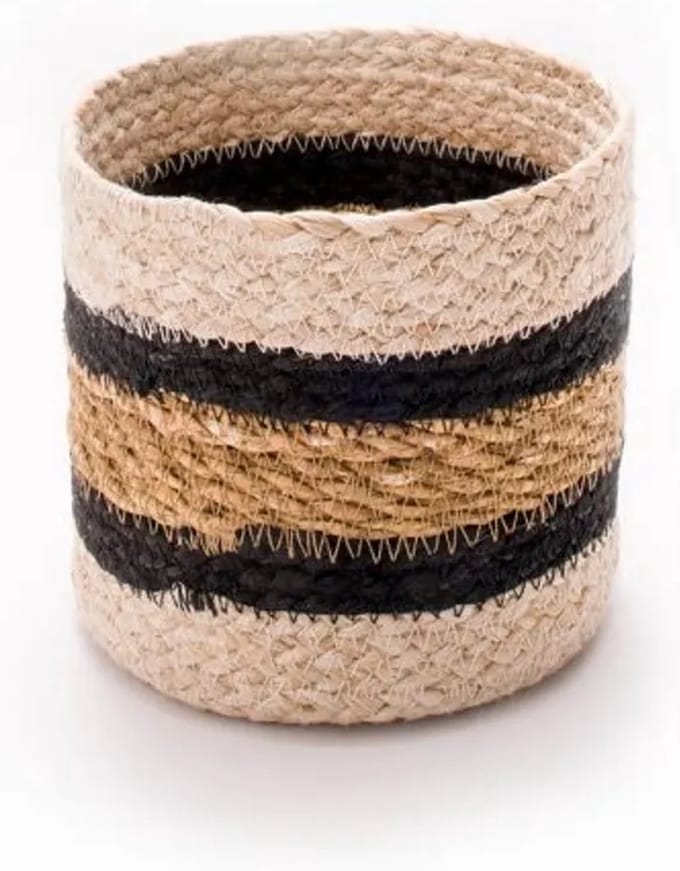 Mand beige-zwart jute-hogla O 15 x 15 cm