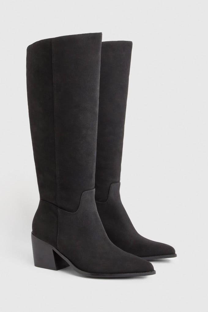 boohoo Dames Wijde Kniehoge Western Laarzen | Black | Maat: 4