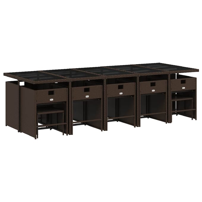vidaXL - 15-delige - Tuinset - met - kussens - poly - rattan - bruin