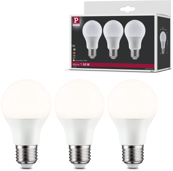 Standaard 230 V LED-gloeilamp E27 Set van 3 3x806lm 3x8W 2700K Opaal