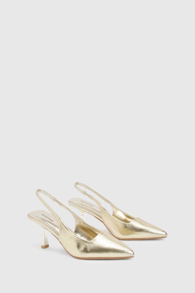 boohoo Dames Lage Stiletto Slingback Court | Gold | Maat: 3