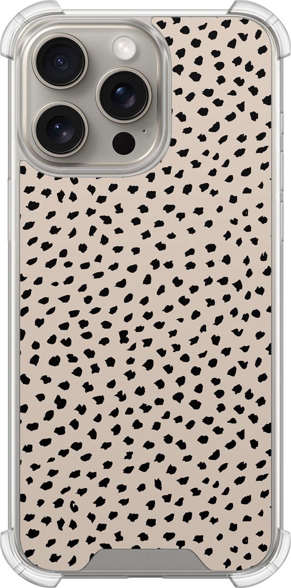 Shockproof hoesje - Geschikt voor iPhone 15 Pro Max - Almond dots - Extra sterke case - TPU/polycarbonaat - Gestipt - Beige, Transparant