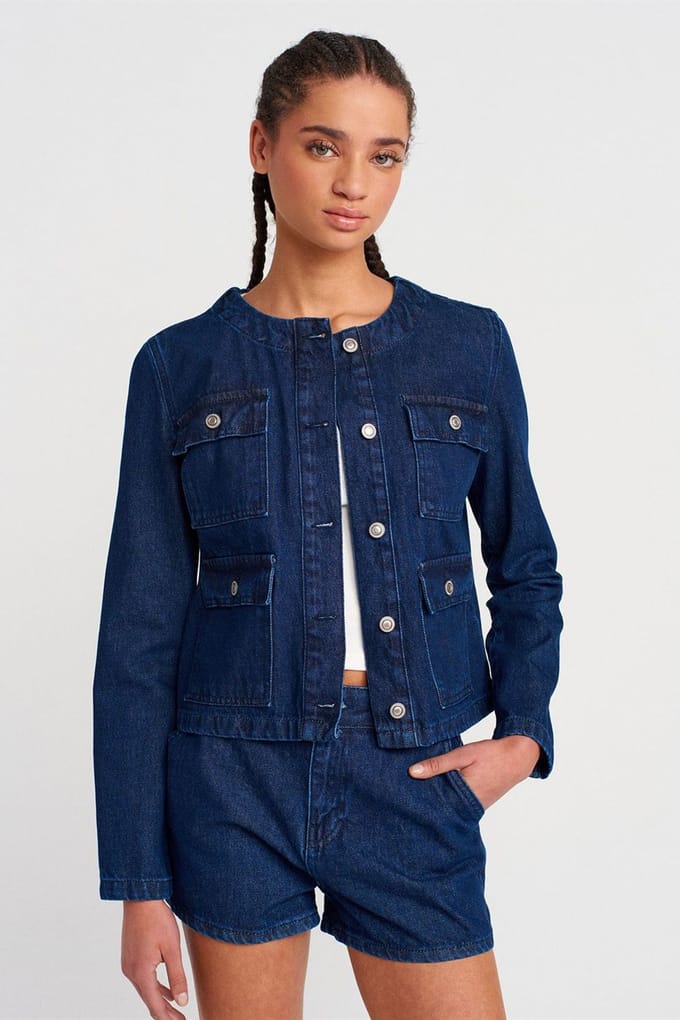 Dames Katoenen Denim Puffer Jacket