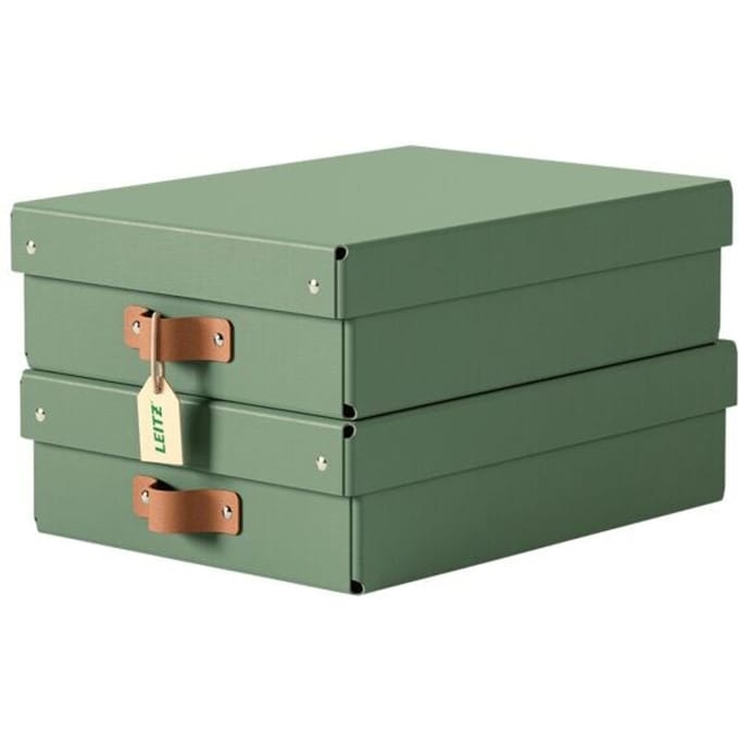 Leitz Puro Middelgrote Lage Opbergdoos met Deksel - Set van 2 - 8L - 100% Gerecycled Karton - Groen