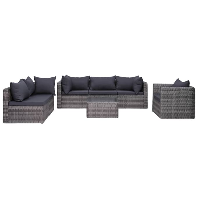 vidaXL - 7-delige - Loungeset - met - kussens - poly - rattan - grijs