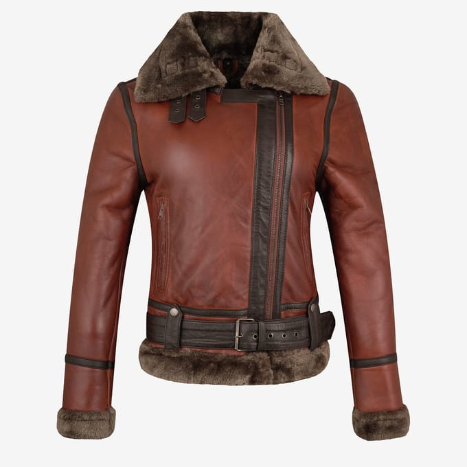 Urban 5884® - Dames Jas - Lammy - Lams Leer - Cognac -Brandy - Maat M