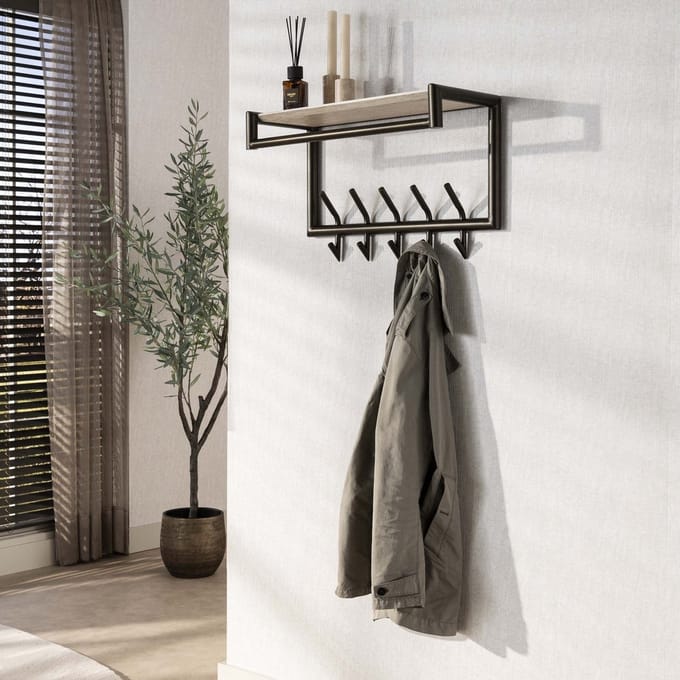 Wandkapstok Aria 2x5 haken Travertine Melamine Bronskleurig