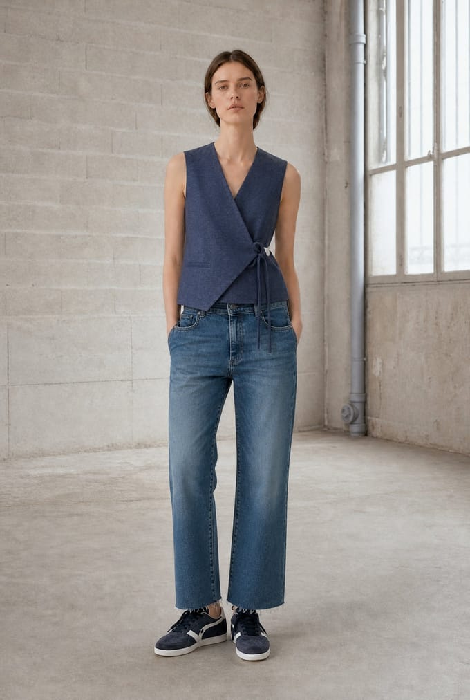 Nyra viscose blend waistcoat | Blue Denim - Blue Denim / S