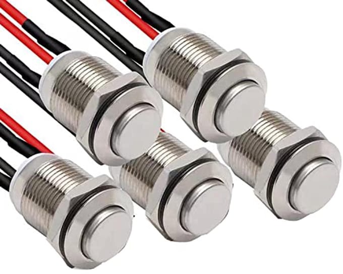 Mini Drukknopschakelaar 12mm - Vergrendeling, Waterdicht en Roestvrij Staal, 5 Stuks, 12V