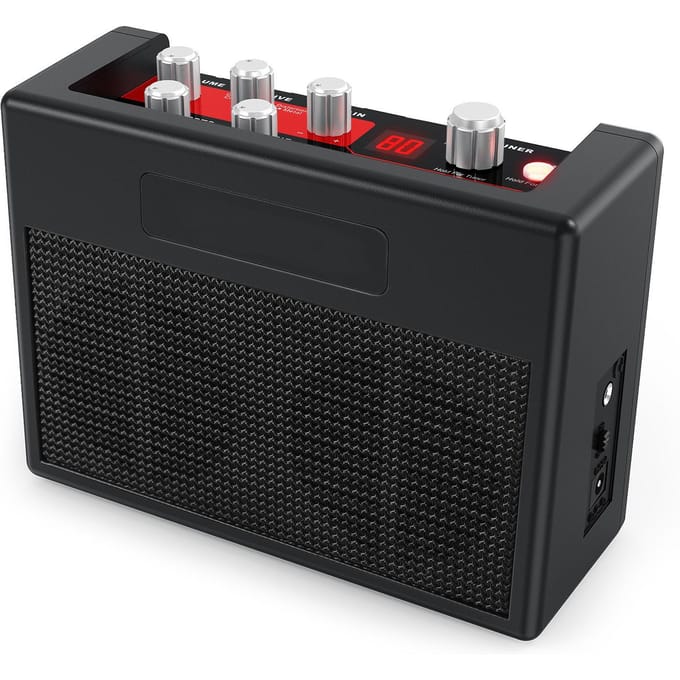 POCKAMP Draagbare Gitaarversterker Amp 5 Watt Ingebouwde Multi-effecten 80 Drumritmes Ondersteuning UK Plug