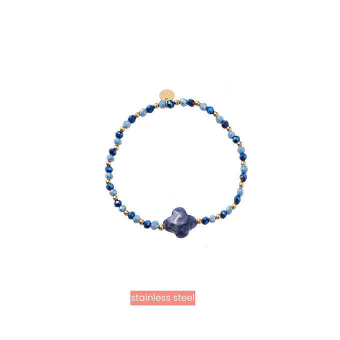 Day&Eve by Go Dutch Label Armband (Sieraad) Elastisch Klaver Kralen Blauw