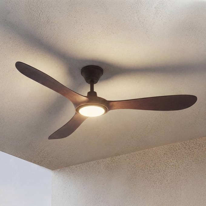 Lucande LED-plafondventilator voor buiten Winrod, donker hout, dimbaar