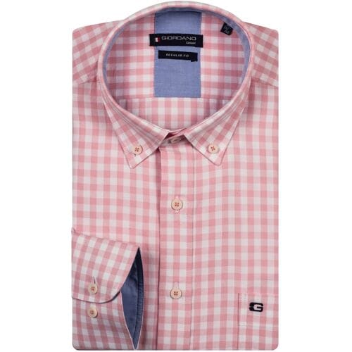 Giordano Overhemd Ivy Oxford Gingham Check Button-Down Roze / male