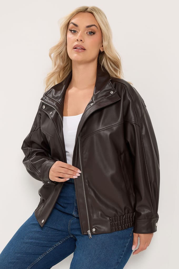 Yours Jack Van Imitatieleer Met Colhals In Chocoladebruin Size 44