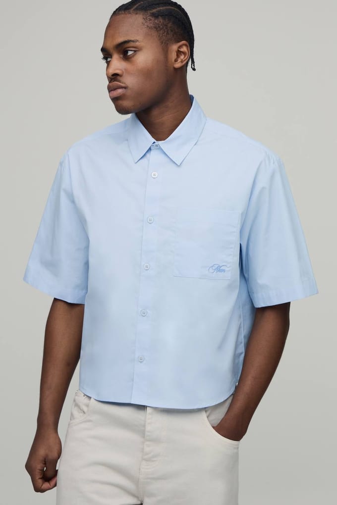 Oversized Boxy Halflange Mouw Gebogen Zoom Shirt | Blue | Size Small