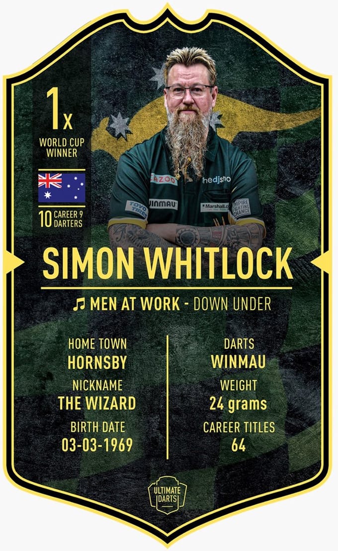 Ultimate Card Simon Whitlock Winmau Darts 37x25cm