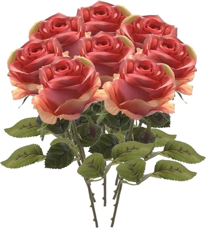 Emerald Kunstbloem roos Simone - 8x - roze - 45 cm - decoratie bloemen