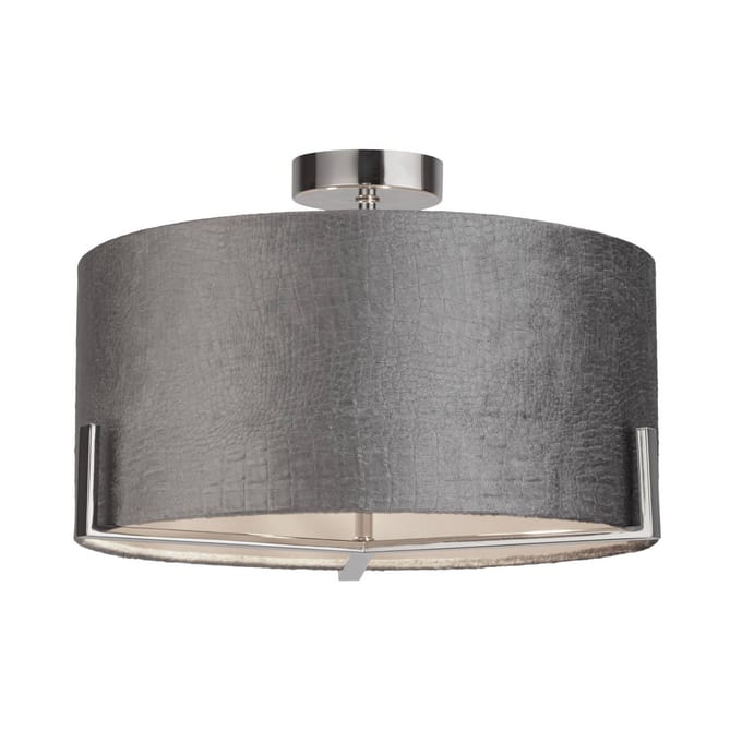 Searchlight Plafondlamp Kyran, grijs, metaal, fluweel, Ø 40 cm, E27