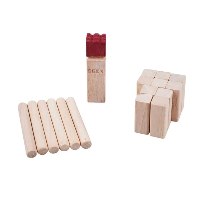 Bex Kubb Mini – Zweeds Vikingschaak – Tafelmodel & Decoratief Spel – Massief Rubberhout – Koning Met Rode Kroon – Vanaf 8 Jaar