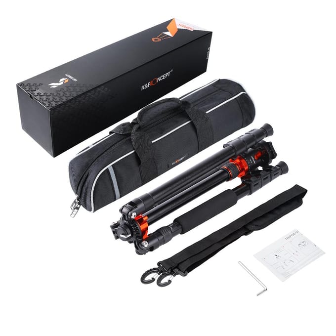 K&F CONCEPT 175 cm Opvouwbare Statief Camera Statief met Balhoofd 10 kg / 22 lbs Draagvermogen Aluminium zwart