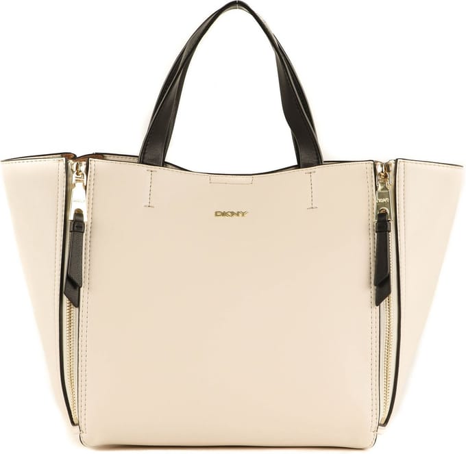 DKNY Leren Shopper Handtas Zoey EW Tote Ivory Multi Wit