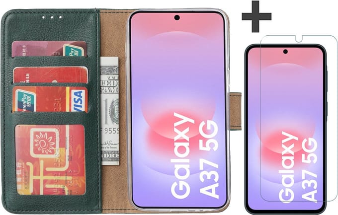 Hoesje met Screenprotector Geschikt voor Samsung Galaxy A37 – Arara bookcase met pasjeshouder - Groen