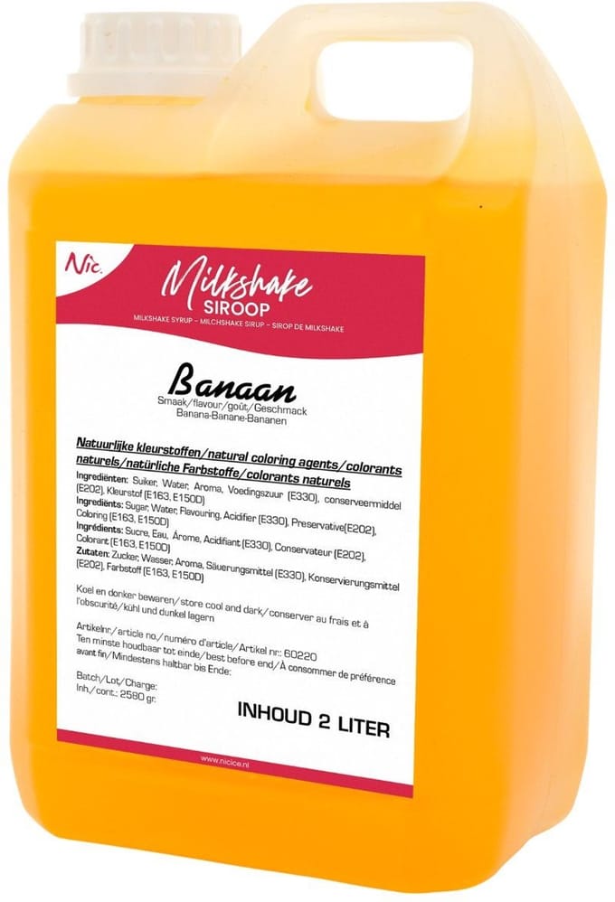 Nic Banaan milkshake siroop - grootverpakking voor drankjes - 2 liter