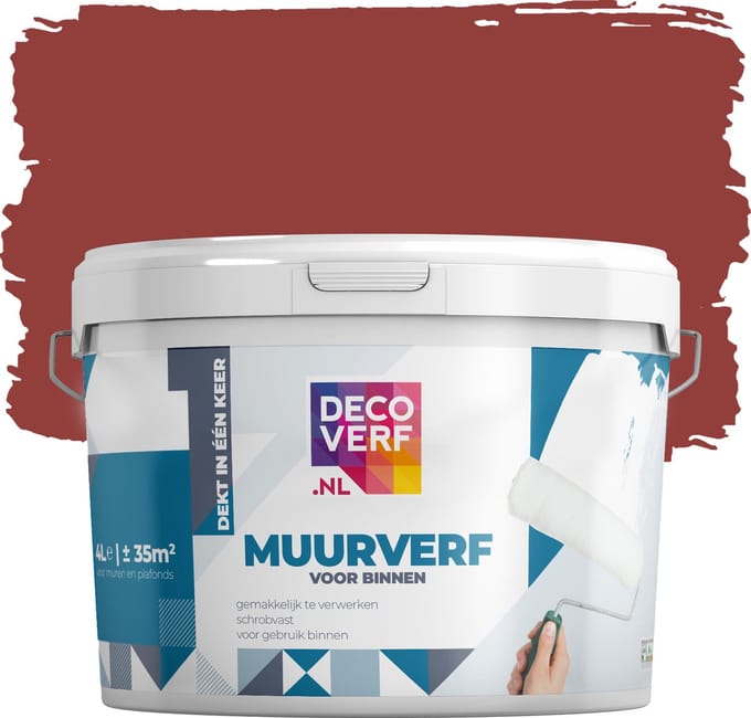Decoverf muurverf mat robijnrood, 4L