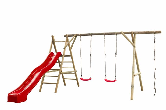Swing King speeltoestel hout met glijbaan Noortje 450cm - rood